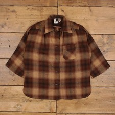 Vintage Fanny Fitz Wool Shirt Button M 80s Plaid Bat Wing Womens 3/4 Sleeve