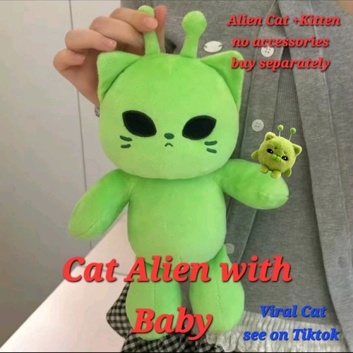 Green alien cat teddy toy - alien,