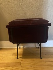 Vintage Victorian Chamber Pot Burgundy Velvet Sturdy Wood Enamel Pot Primitive