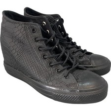 Converse All Star Black Leather Snake Pattern Wedge High Top Trainers UK 6