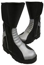 Kids Childs Childrens Motorcycle Leather Motorbike Sport Bike Boot Silver - T