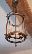Vintage French Brass Cylindrical Hall Porch Pendant Lantern Light VGC