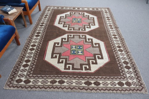 7x7 vintage rug brown - rug,,