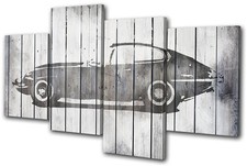 Jaguar E Type Shabby Chic Transportation MULTI Leinwand Wand Kunst Bild drucken