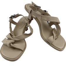 M&S Autograph Leather Knot Strappy And Toe Post Sandals UK 5.5 Ivory Kitten Heel