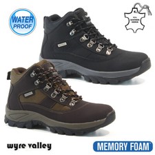 MENS WATERPROOF BOOTS LEATHER MEMORY FOAM WALKING HIKING ANKLE TRAINERS SHOES