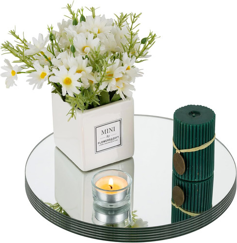 Round mirrored candle - mirrored, plates