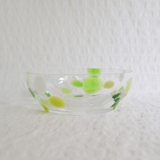 Vintage Glass Bowl, Danish Aalborg Spotty Glass Bowl, Blown Glass Fused Green
