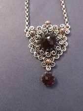 Antique 800 Silver garnet? filigree and gold ball accent Necklace 15" 13.8g