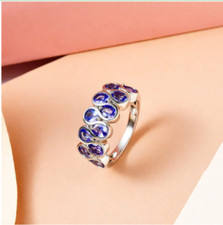 AAA Tanzanite 925 Sterling Silver, Platinum Overlay "Wave Band" Ring.