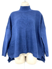 Boho Lagenlook Style ANGORA WOOL Blend Women's Blue Oversized Jumper UK 14 16 L