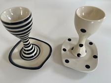 2 Martin Gulliver Egg Cups And Saucers.  Black & White.  11cm tall.
