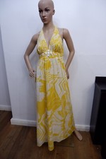 Alice & Trixie Maxi Dress Size S Small Uk 8-10 Yellow & White Halter Neck