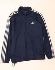 ADIDAS Mens Loose Fit Rain Jacket UK 44 2XL Navy Blue Polyester AP09