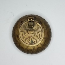 Antique Brass Tabacco Ashtray Hand Engraved Floral Pattern Decorative