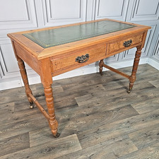 Antique Victorian Solid Pine Wooden Desk Console Table 2 Drawer Dressing Turned