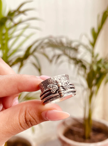 Solid 925 silver honey bee - silver,