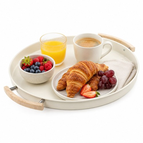 Round white steel - serving, tray