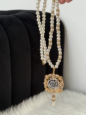 Calligraphy Long pearl Maala Allah Necklace (Hadiya)  16 To 17 Inches long