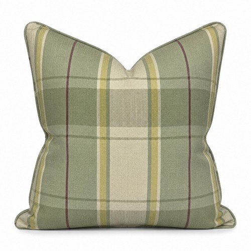 Sage green tartan cushion - green,