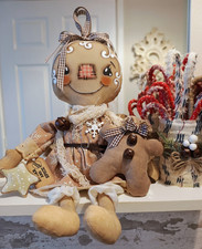 Primitive handmade doll,  rustic Christmas Raggedy gingerbread art doll OOAK