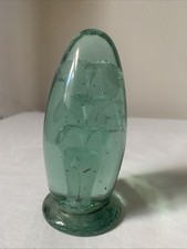 Victorian green glass Dump paperweight  Three  Flower End of Day Green 12.5cm