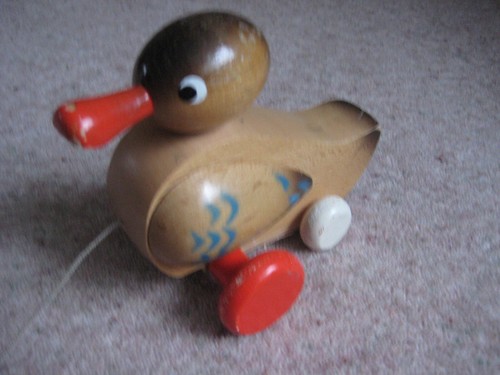 Vintage wooden pull along - along, duck