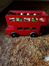 The Little White Company Red Wooden Double-Decker Bus with Figures Preschool Toy