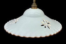 Vintage French Lamp Shade Coolie Hat Pierced Ceramic In Cream And Amber. 33cm.