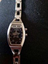 Ladies Fossil Big Tic Watch Women 20mm Silver Tone Animated Star Dial New Batery