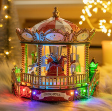 Christmas Musical Carousel Decoration LED Light Up Colour Changing Xmas Ornament