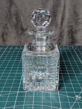 Vintage Cut Glass Square Liquor Whiskey Brandy Decanter with Faceted Stopper