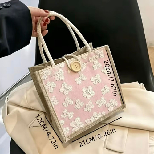 Pink beige floral jute - pink,