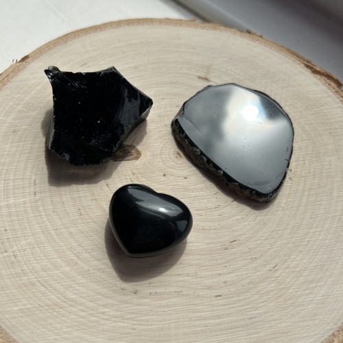 Black obsidian stone - black, natural