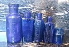 Antique blue glass bottles - blue,