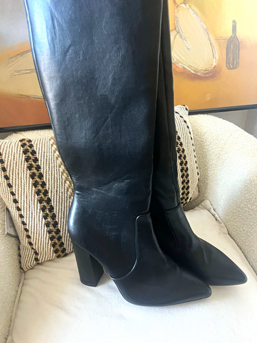 Black leather knee - black, boots