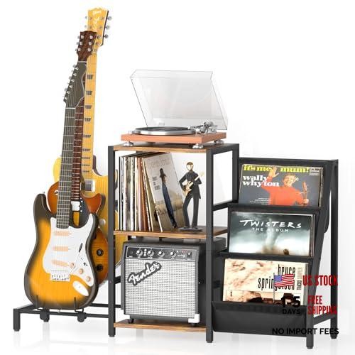 Record player stand and guitar - record,