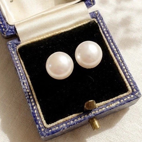Large white pearl studs silver - large,