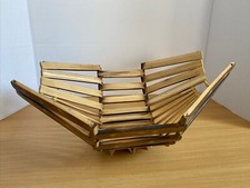 Vintage Fruit Basket Bamboo Slats  Folding Trug Style Storage Basket