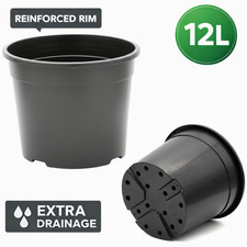 12L Plastic Plant Pot Black