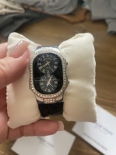 Philip Stein Dual Zone Teslar Diamond Watch with snake leather strap 