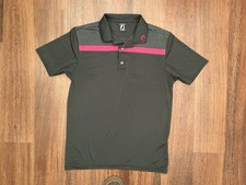 Mens FJ FootJoy Grey Pink Striped Golf Polo Shirt Size L Large Stretch BNWOT