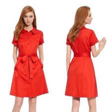 Kate Spade New York Red Shirt Dress Size 8 Cotton Stretch Lace Trim Bow Pockets
