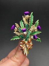 Vintage 60s  Exquisite Enamel Thistle/Scottish Heather Bouquet Brooch Stamped 