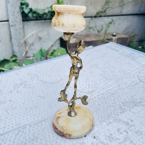Vintage brass pixie elf candle - elf,