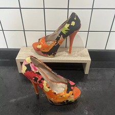 Vintage New Look -Size 5 UK Neon Black Funky Pattern Platform PeepToe High Heels