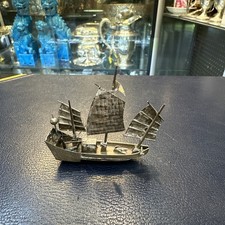 Chinese Antiqie Solid silver Junk Boat Ship miniature. Marked WH 90.  Circa 1900