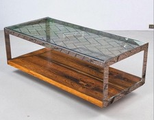 Merrow Associates Mid Century Rosewood, Glass And Chrome Coffee Table