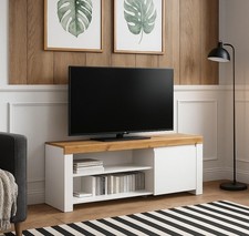 TV Unit Cabinet Storage Media Stand White Gloss Oak Bench for 65 inch TV Holten