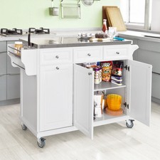 Clearance SoBuy Kitchen Island Kitchen Cabinet,Stainless Steel Top,FKW33-W,UK